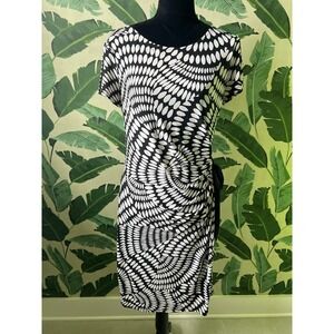 AA Studio AA Sheath Dress Women 12 Black White Geometric Polka Dot